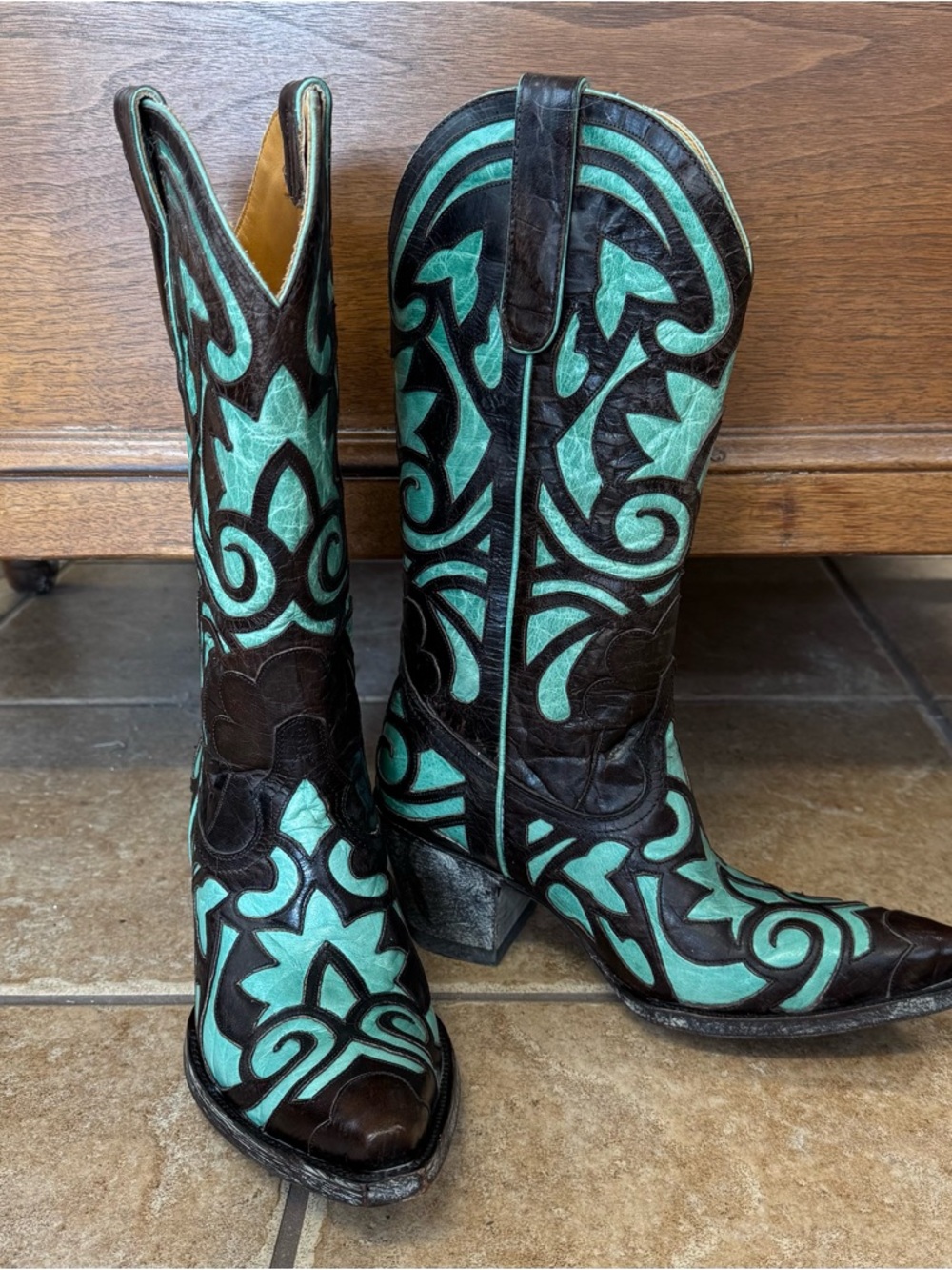 Old Gringo Inlaid Turquoise and Black/Brown Leather Cowboy Boots